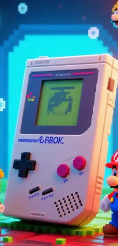 Retro gaming wallpaper with classic console and characters.