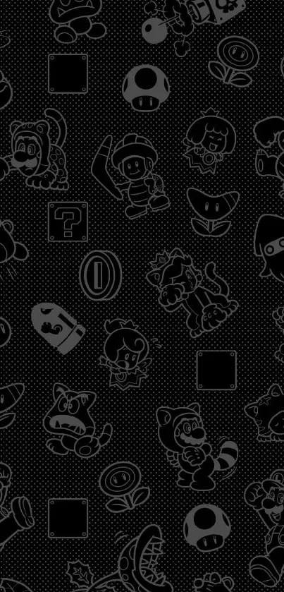 Retro gaming icons on a black wallpaper background.