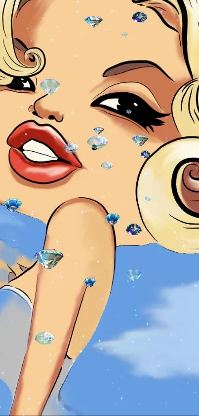 Cartoon glamour wallpaper with blue sky.