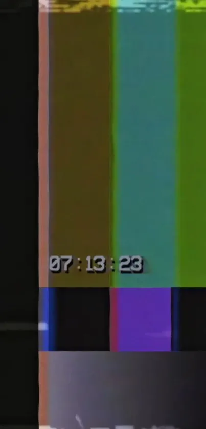 Retro glitch art wallpaper with colorful TV static lines.