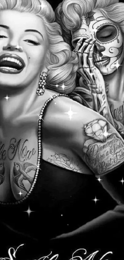 Retro gothic art wallpaper with vintage tattoo designs.