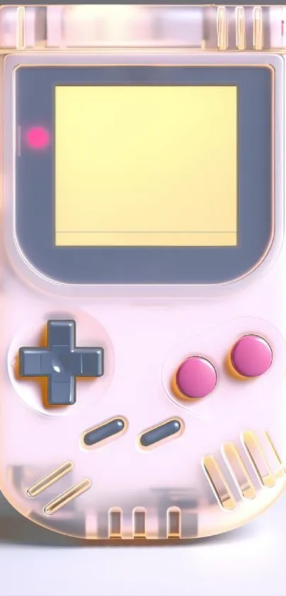 Retro handheld game console with pink buttons and display.