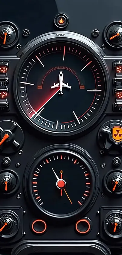 Retro instrument panel themed mobile wallpaper with dials.