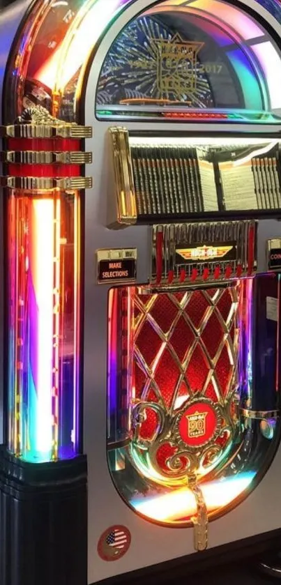 Vibrant retro jukebox, colorful lights glowing