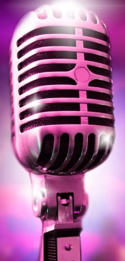 Retro microphone with vibrant purple hues on a mobile wallpaper.