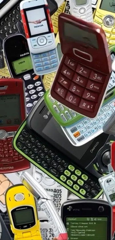 Collage of various vintage mobile phones.