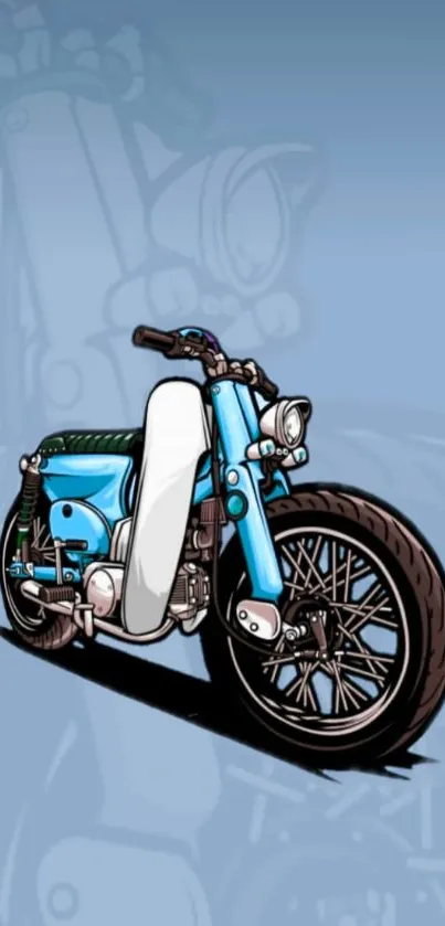 Stylized vintage motorcycle on blue background.