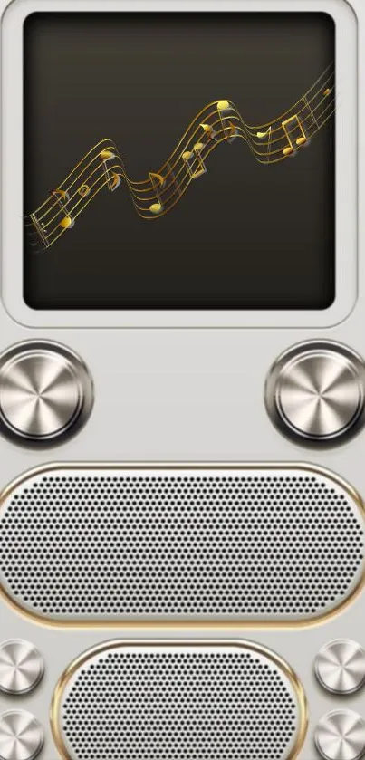 Vintage radio wallpaper with musical notes.