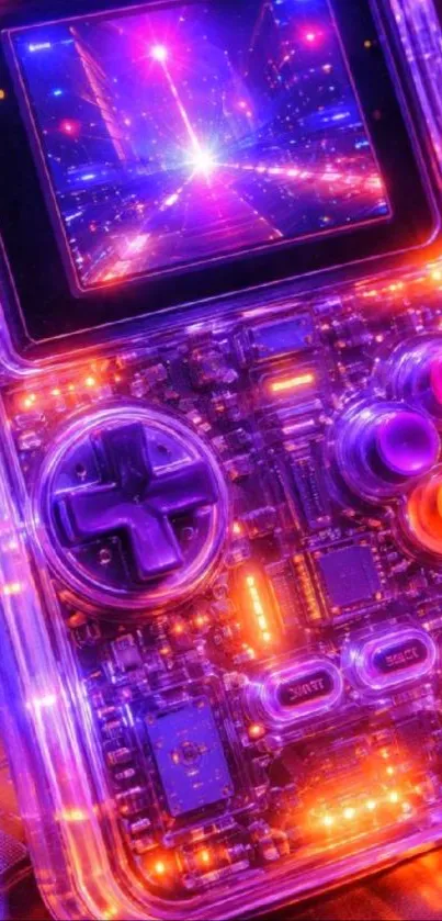 Retro gaming console with neon lights.