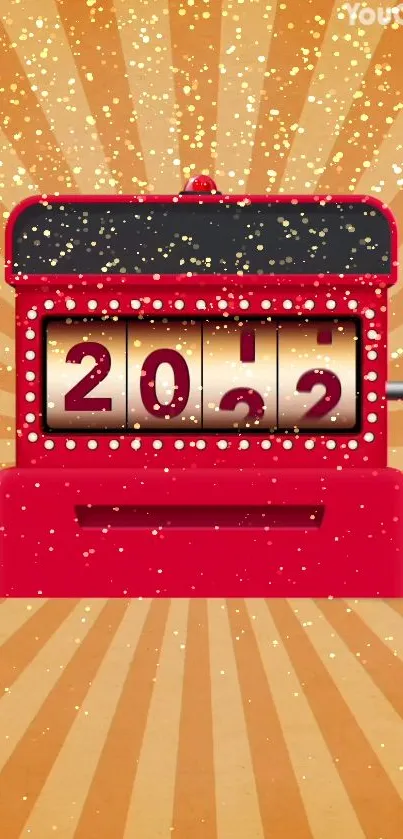 Retro slot machine countdown wallpaper for New Year 2022 with glitter effects.