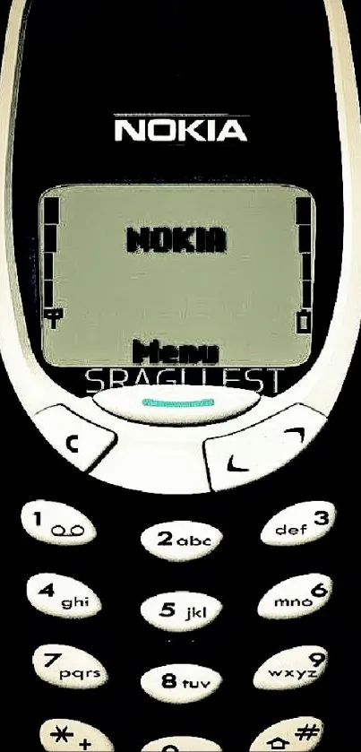 Retro Nokia 3310 wallpaper with black background.