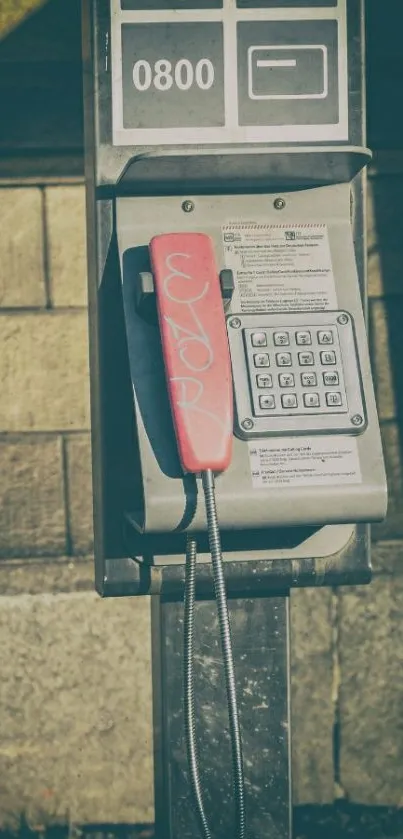 Vintage phone booth with red handset