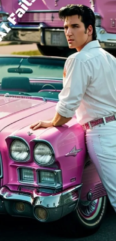 A stylish retro pink car with a classic 1950s flair.