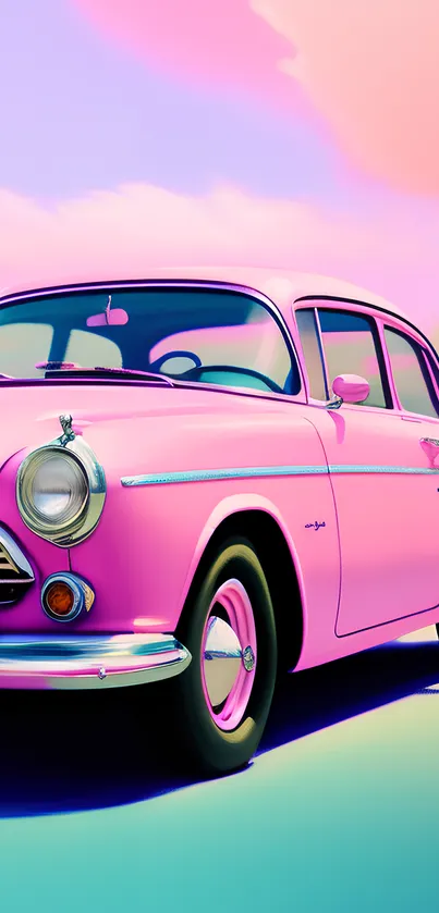 Classic pink car with a retro design on a mobile wallpaper.