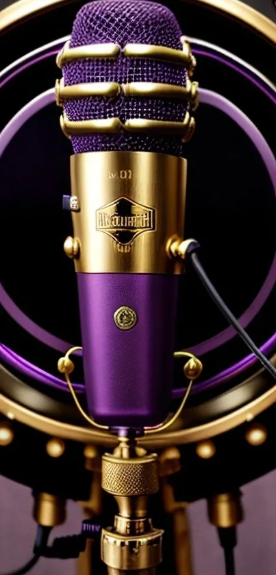 Retro purple and gold microphone art wallpaper