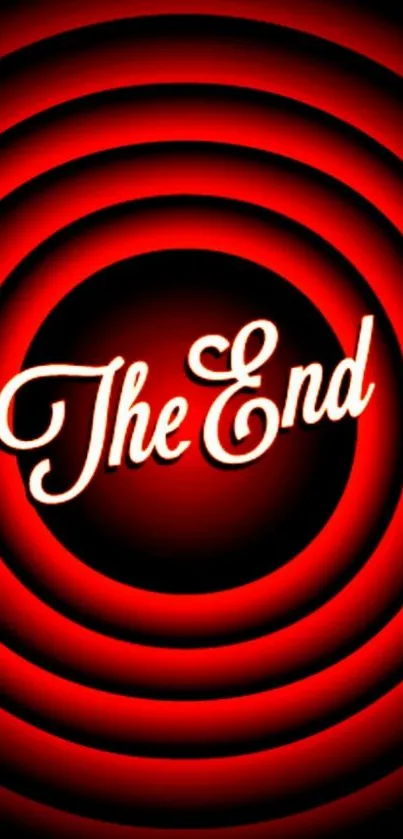 Retro wallpaper with red rings and 'The End' text.