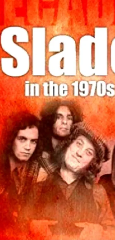 Red-themed 1970s Slade band wallpaper with retro flair.
