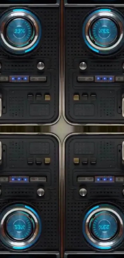 Retro tech gadget with dials and digital displays for wallpaper.