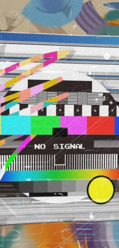 Retro TV no signal wallpaper with vibrant colors and vintage design.