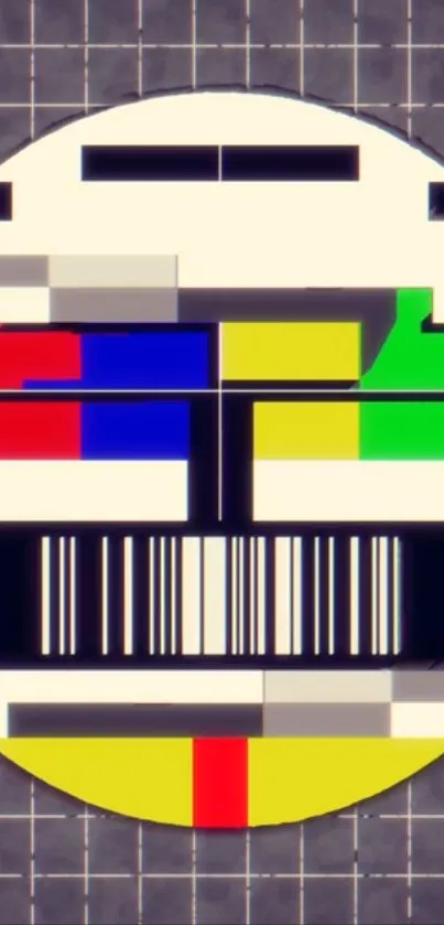 Retro TV test pattern wallpaper with colorful bars and grid background.