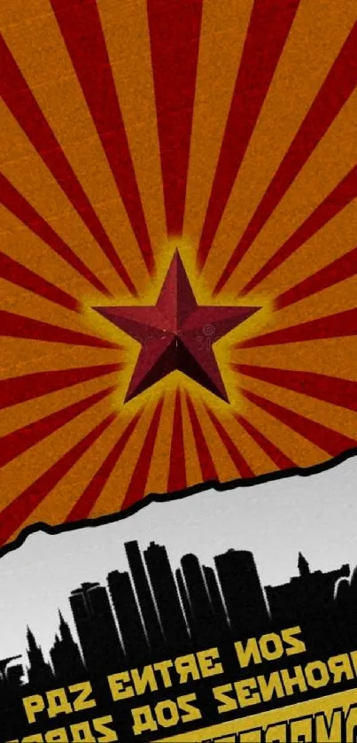 Retro wallpaper with a star and city skyline design.