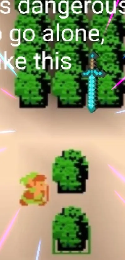 Retro video game wallpaper with pixelated graphics and vibrant colors.