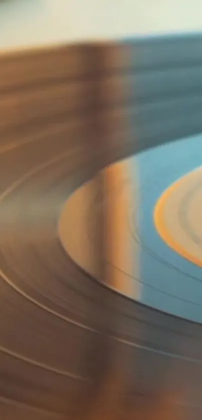 Close-up of a vintage vinyl record in soft, earthy tones.