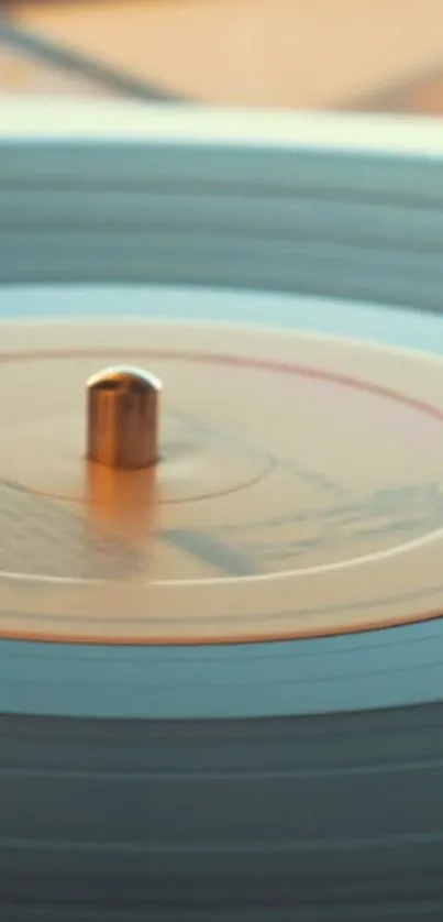 Close-up of spinning vinyl record with a vintage look.