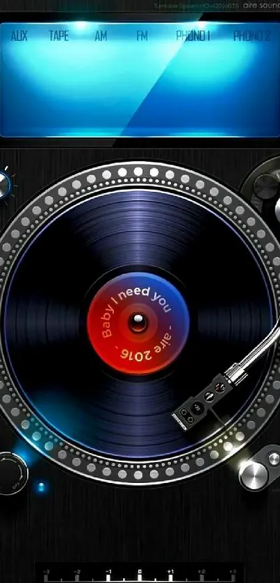 Vintage turntable mobile wallpaper with vibrant vinyl record design.