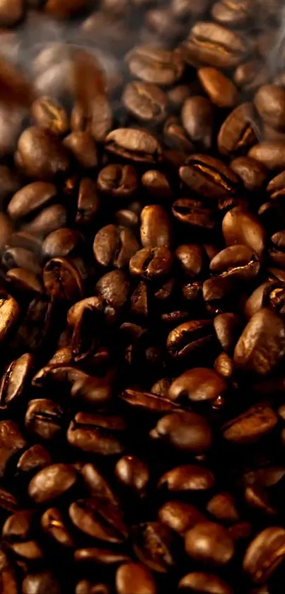 Close-up of roasted brown coffee beans with rich texture and aroma.