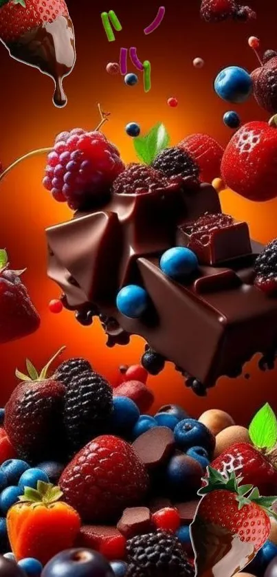 Colorful fruits and chocolate wallpaper for mobile.