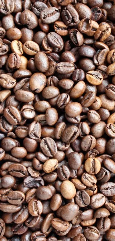 Brown roasted coffee beans close-up for mobile wallpaper.