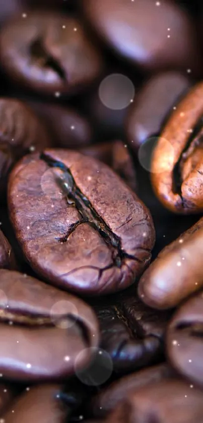 Close-up of roasted coffee beans with rich brown texture.