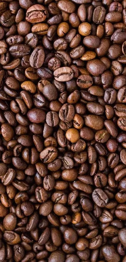 Close-up of roasted coffee beans in rich brown hues, perfect as a mobile wallpaper.