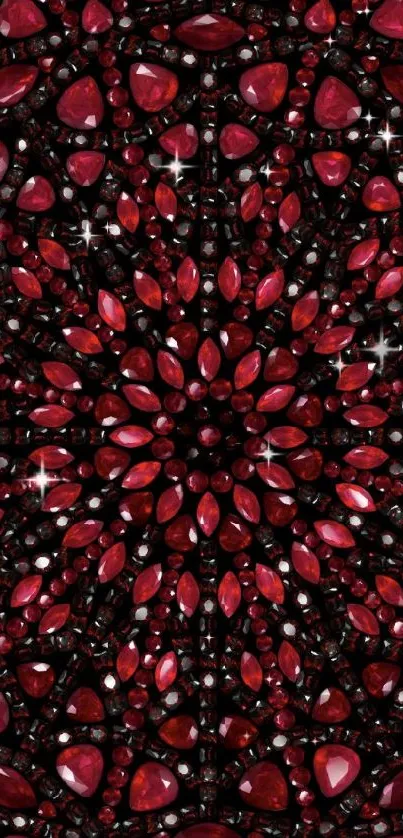 Intricate red gemstone pattern mobile wallpaper, rich in detail and color.