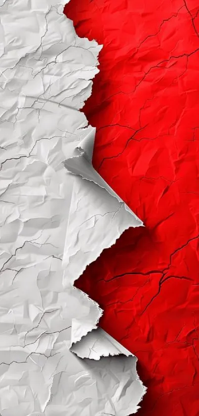 Ripped paper wallpaper with red and white textures.