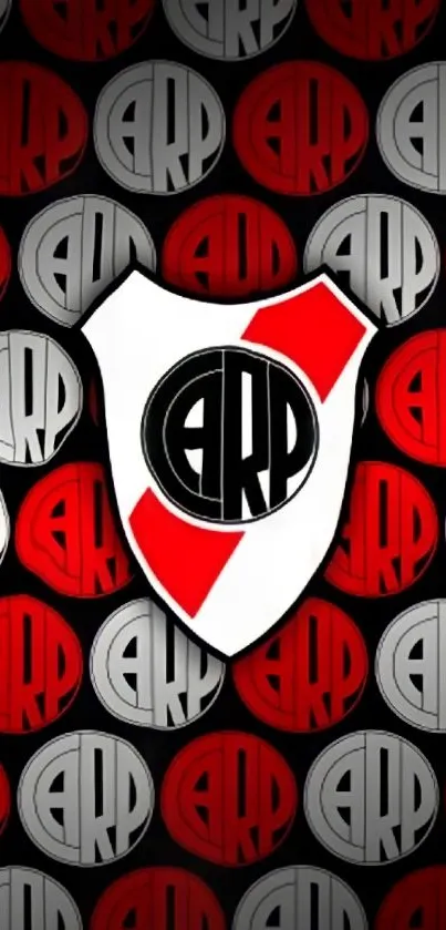 River Plate emblem with red and black background pattern.