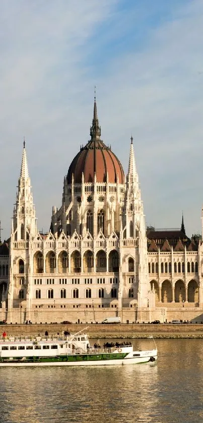 Riverside Gothic architectural building with a river in the foreground.