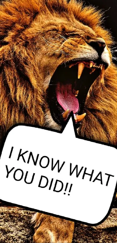 Roaring lion with bold motivational message on mobile wallpaper.