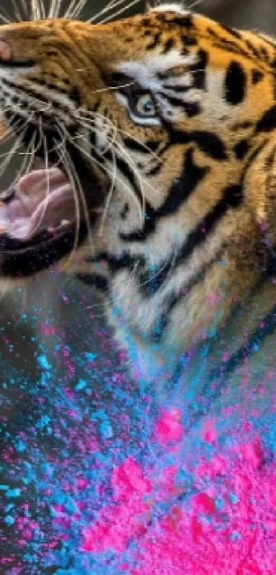 Roaring tiger with vibrant colors, mobile wallpaper.