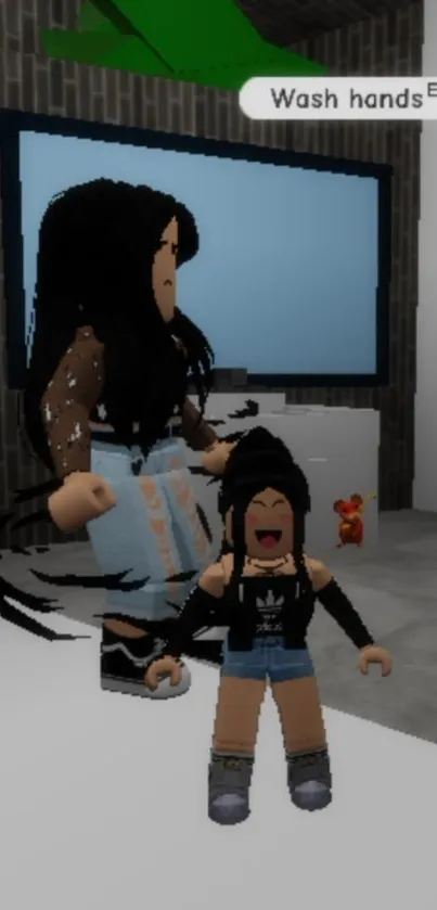 Roblox characters having fun in a game scene.