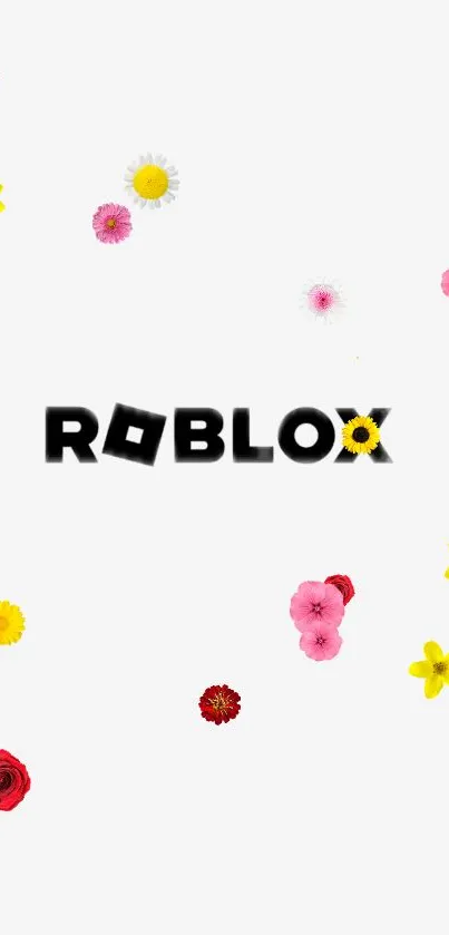 Roblox mobile wallpaper with colorful flowers on a white background.