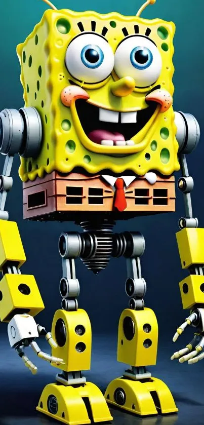 Robotic sponge character with vibrant yellow shades.