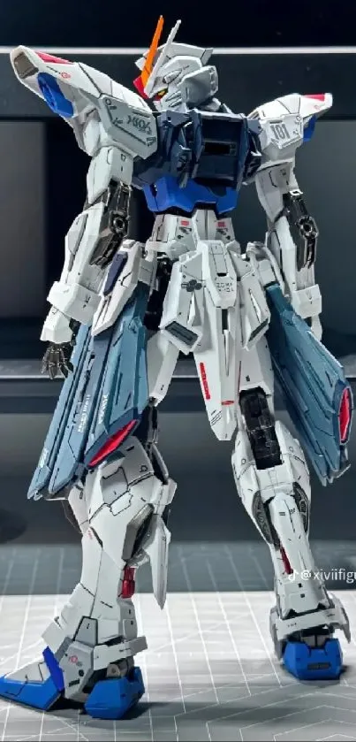 Futuristic robot armor in white and blue hues.