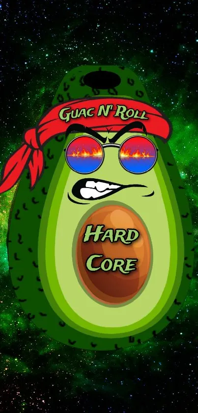 Rock 'n roll avocado mobile wallpaper with green and red accents.