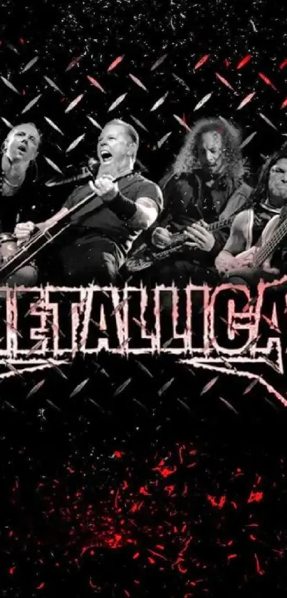 Rock band performing with dynamic energy in a striking mobile wallpaper.