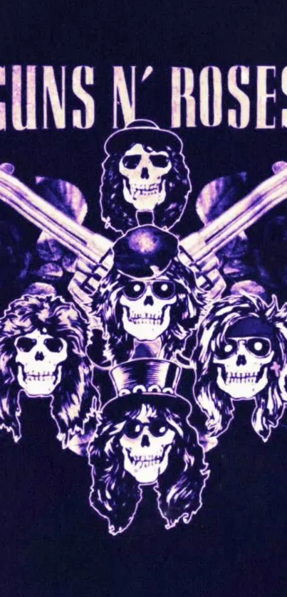 Skull artwork of a rock band in purple hues.