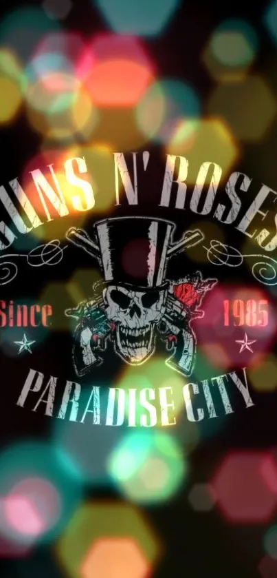 Guns N' Roses wallpaper with colorful bokeh and rock-themed design.