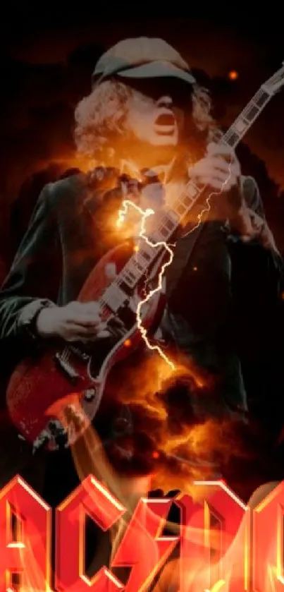 Rock guitarist with lightning effect wallpaper.