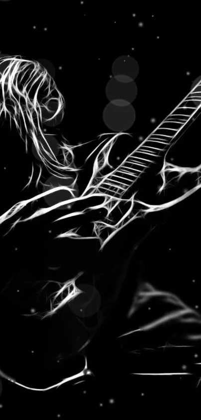 Silhouette of a guitarist on a dark artistic background.